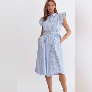 Belted Striped Shirt Dress